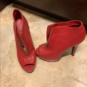 Red leather like booties